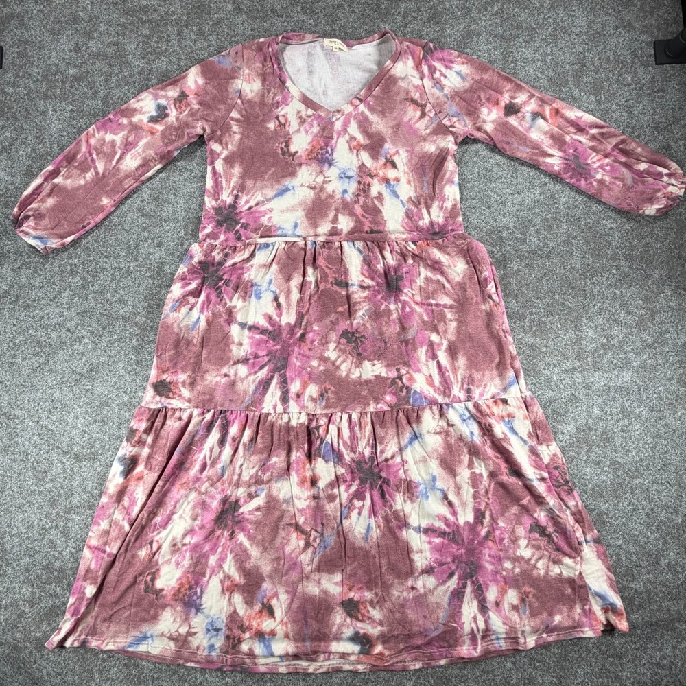 Sweet Lovely By Jen Maxi Dress Women XL Multicolor Stretch Tiered Tie Dye V Neck